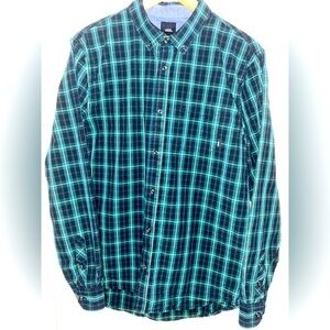 Vans Men’s Button Down Shirt M Green Black Plaid Long Sleeve Skateboard